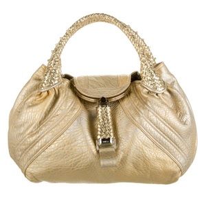 Fendi Gold Holographic Textured Spy Leather Bag